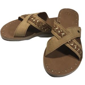 UGG AUSTRALIA Lexia Women’s Leather Slide Sandals Size 5 Chestnut W / 1017792